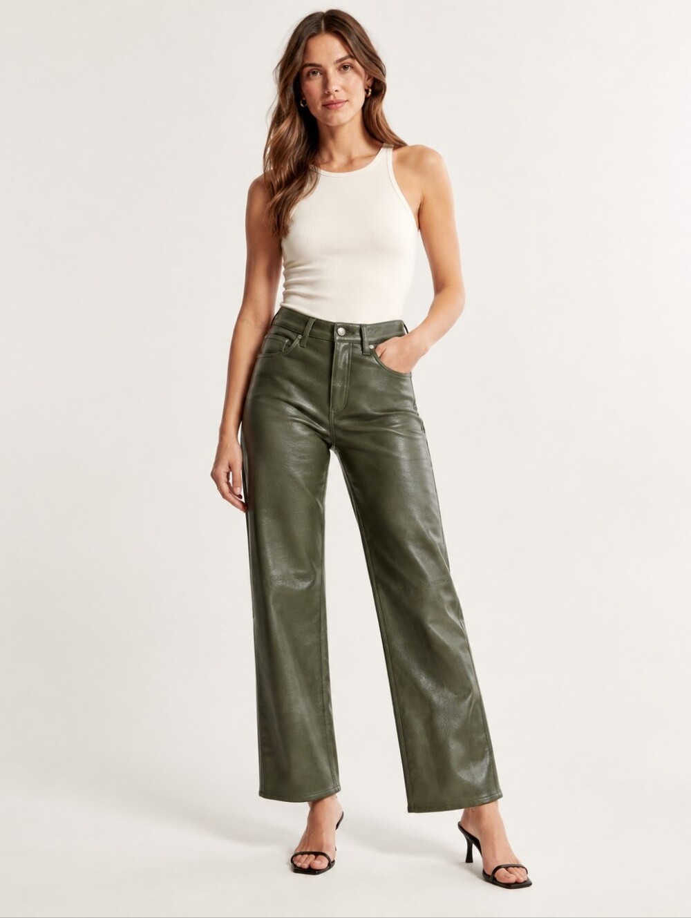 Agolde Olive Green Recycled Leather Wide Leg Pants